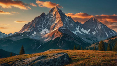Matterhorn mountain peak at sunrise in Alps, Switzerland, Europe