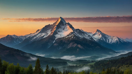 Mountains in the fog at sunrise, Zermatt, Switzerland