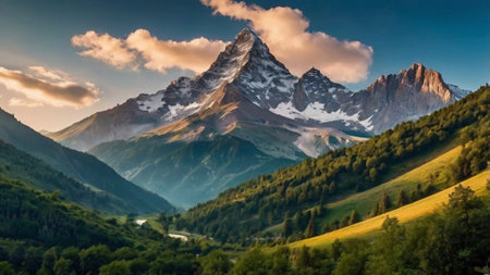Panoramic view of the Matterhorn peak in the Swiss Alpsの写真素材