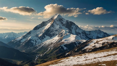 Mountain landscape in the Alps with snow-capped peaks.