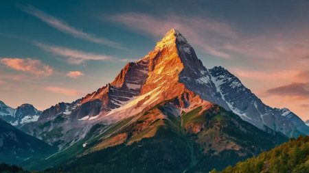 Beautiful panoramic view of Matterhorn peak at sunset, Switzerlandの写真素材