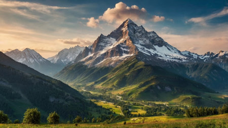 Panoramic view of Mount Matterhorn in the Swiss Alps.の写真素材