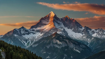 Matterhorn mountain peak at sunrise, Zermatt, Switzerlandの写真素材
