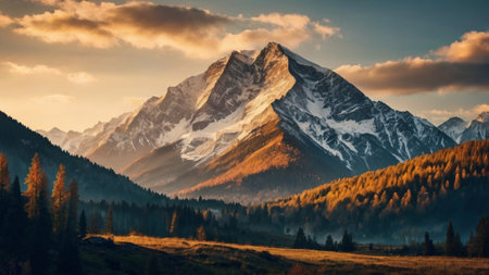 Beautiful mountain landscape in the morning. Panoramic view.の写真素材