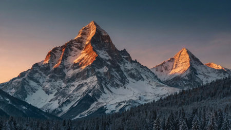 Matterhorn at sunset in winter, Zermatt, Switzerlandの写真素材