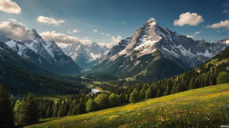 Panoramic view of the mountains in the Alps, Switzerland.の写真素材