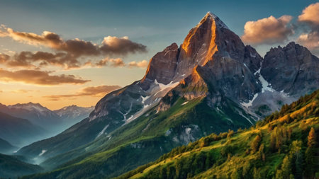 Sunset in the mountains. Panoramic viewの写真素材