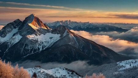 Beautiful winter sunrise in the mountains.