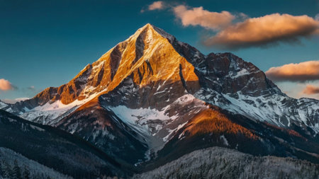 Beautiful winter landscape in the mountains. Sunrise over the mountain peaks.の写真素材