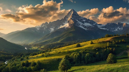 Panoramic view of mount Matterhorn in the morning, Switzerland