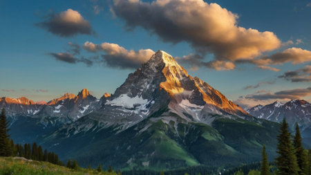 Panoramic view of a mountain peak at sunrise