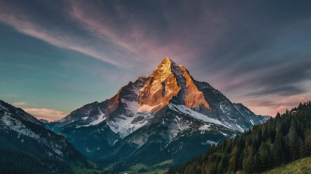 Panoramic view of Matterhorn at sunset, Zermatt, Switzerland