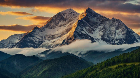 Beautiful mountain landscape in the Alps. Sunrise in the mountains.の写真素材