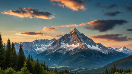 Mountain peaks at sunsetの写真素材