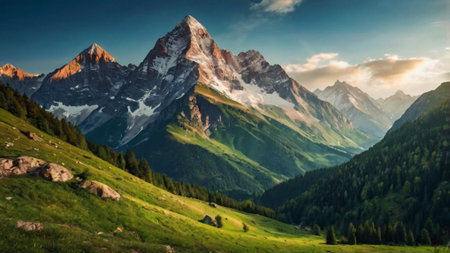 Panoramic view of the Matterhorn peak in the Swiss Alps
