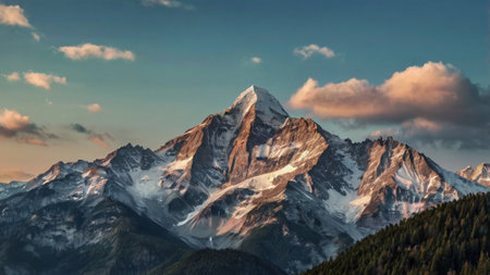 Panorama of the Caucasus mountains at sunset, Dombai, Russiaの写真素材