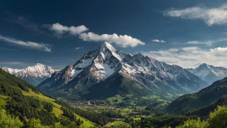Panoramic view of the mountain range in the Swiss Alps.の写真素材
