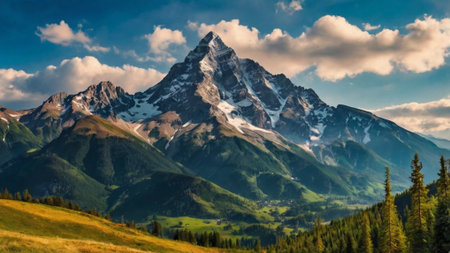 Panoramic view of the snow-capped peaks of the Swiss Alps.の写真素材