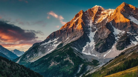 Panoramic view of Alps mountains at sunset