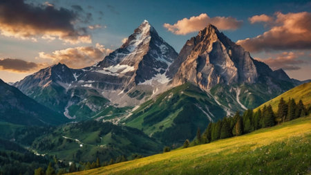 Panoramic view of the Matterhorn mountain in the Swiss Alps