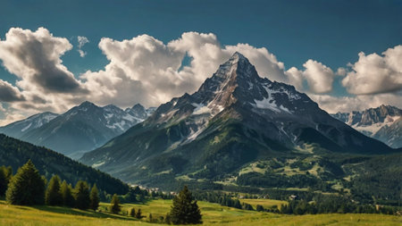 Panoramic view of the snow-capped peaks of the Alps