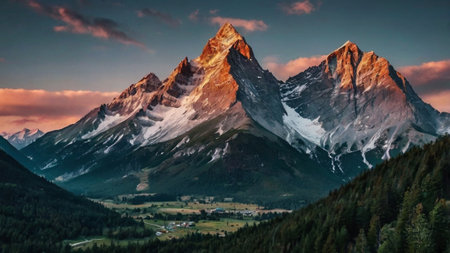 Matterhorn mountain at sunrise, Zermatt, Switzerland.の写真素材