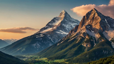 Matterhorn, Switzerland. Panoramic view of mount Matterhorn at sunset.