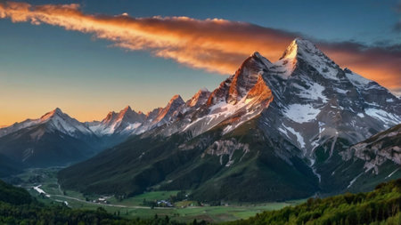 Mountain landscape at sunset. View of the Matterhorn, Zermatt, Switzerland