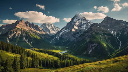 Panoramic view of the mountains in the Alps. Switzerland.の写真素材