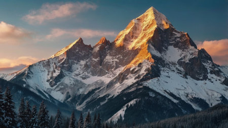 Matterhorn mountain peak at sunset, Zermatt, Switzerlandの写真素材