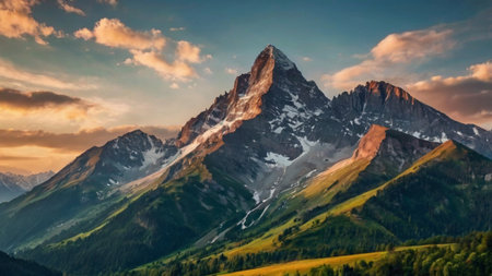 Mountain landscape at sunset. Caucasus, Russiaの写真素材
