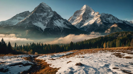 panoramic view of mount Matterhorn in Zermatt, Switzerlandの写真素材