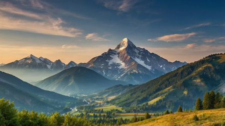 Panoramic view of mount Matterhorn and valley in Zermatt, Switzerland