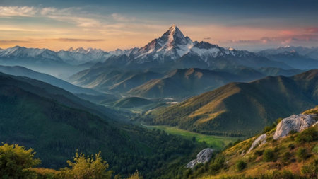 Beautiful mountain landscape at sunset. Caucasus, Dombay.