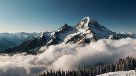 Panoramic view of the snowy mountains in the clouds. Switzerlandの写真素材