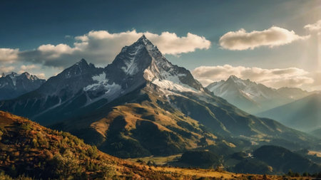 Mountain landscape with snow-capped peaks. Caucasus, Russiaの写真素材