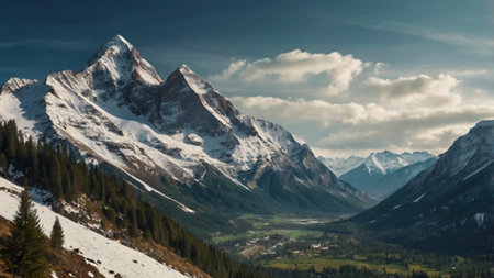 Beautiful panoramic view of the snow-capped mountainsの写真素材