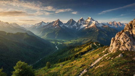 Panoramic view of mountains in the morning.の写真素材