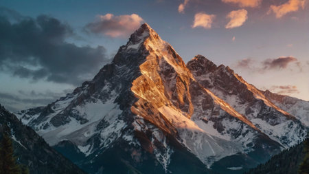 Matterhorn mountain peak at sunset, Zermatt, Switzerlandの写真素材