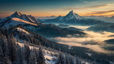 Panoramic view of the Alps at sunrise