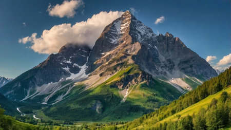 Panoramic view of the Matterhorn peak in the Swiss Alpsの写真素材