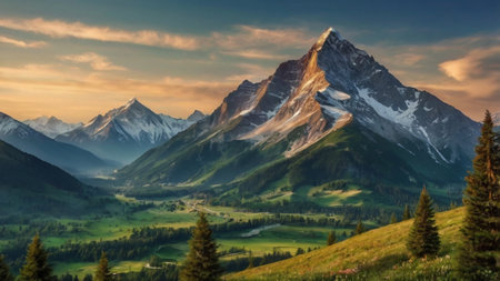 Beautiful panoramic view of the Matterhorn peak at sunrise. Zermatt, Switzerlandの写真素材
