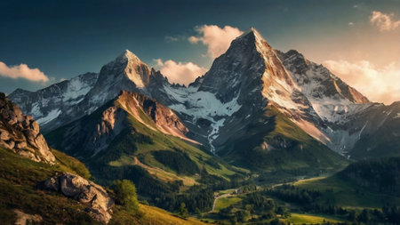 Panoramic view of mount Matterhorn in Zermatt, Switzerlandの写真素材