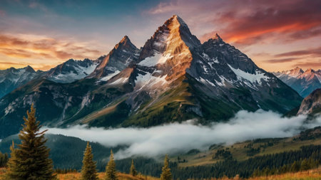 Matterhorn peak in the Swiss Alps at sunrise, Switzerland.