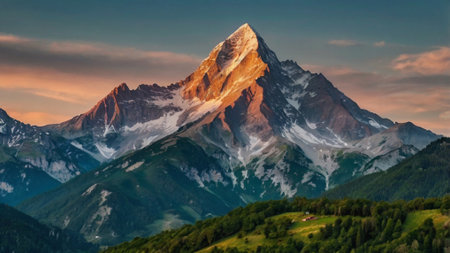 Panoramic view of the Matterhorn peak at sunset, Switzerland