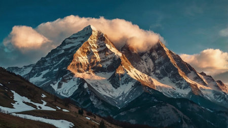 Matterhorn mountain peak at sunrise, Zermatt, Switzerlandの写真素材