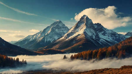 Matterhorn mountain in autumn, view from Zermatt, Switzerlandの写真素材