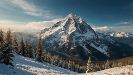 Panoramic view of the snowy mountains in the Alps.の写真素材