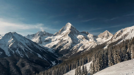 Panoramic view of the snowy mountains in the Alps.の写真素材
