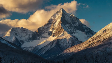Panoramic view of the mountains at sunset.の写真素材